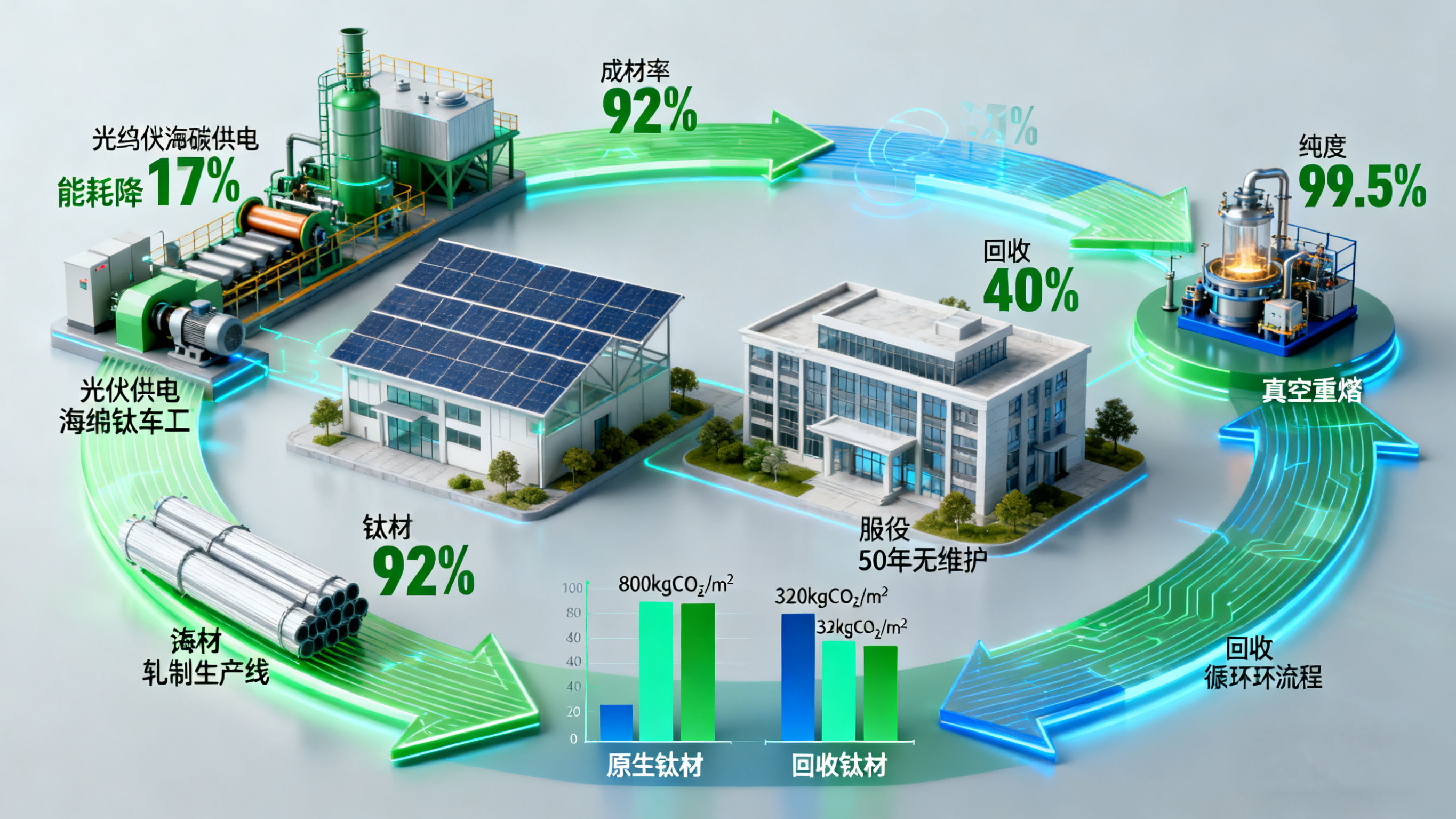 全生命周期低碳：建筑鈦材的綠色生產與循環利用技術進展 —— 海綿鈦低碳冶煉、構件回收工藝與碳足跡優化的產業實踐